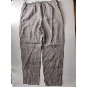 Eileen Fisher Linen Pants Womens Medium Gray Elastic Waist Side Zip Casual